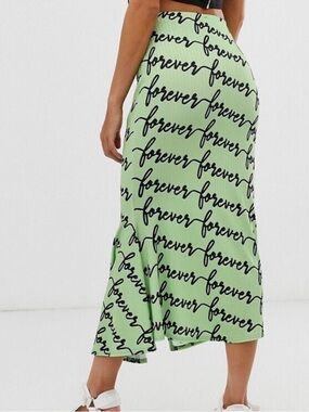 NWT ASOS Forever Word Logo Turquoise Split Skirt, Stylish, Versatile